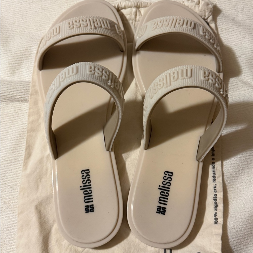 Melissa Double-Strap Cream Slide Sandals